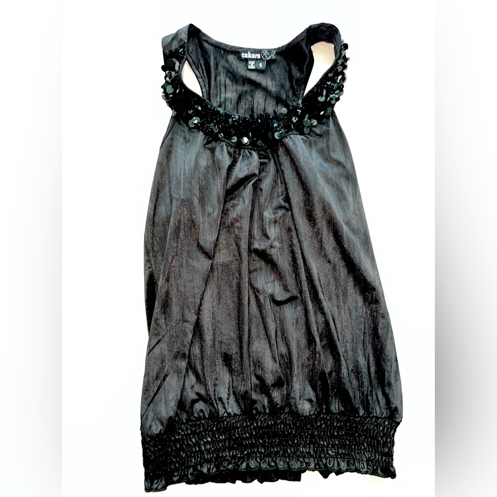 TAKARA WOMENS BLACK SLEEVELESS TOP WITH SPARKLY DECOR AROUND THE NECKLINE SMALL